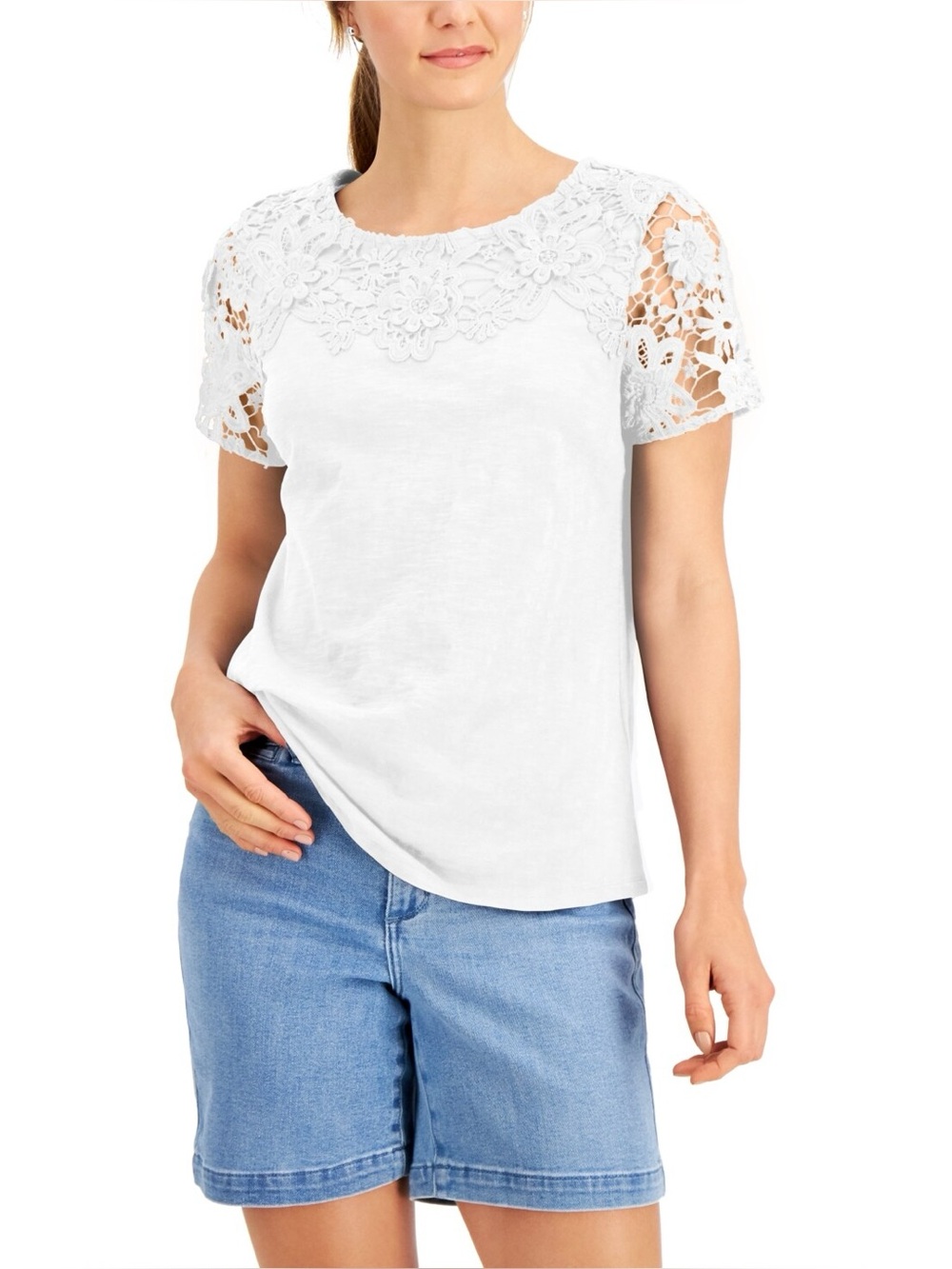 Charter Club white tee with lace details, size XL